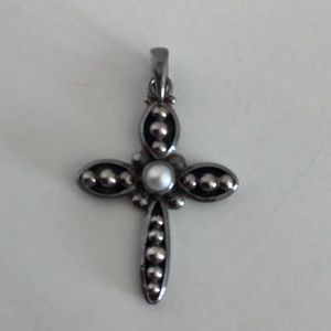 Silpada Sterling Silver Cross Pendant with Pearl Center